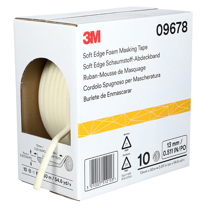 Cinta de enmascarar de espuma de borde suave 3M 09678, blanca, 13 mm x 50 m